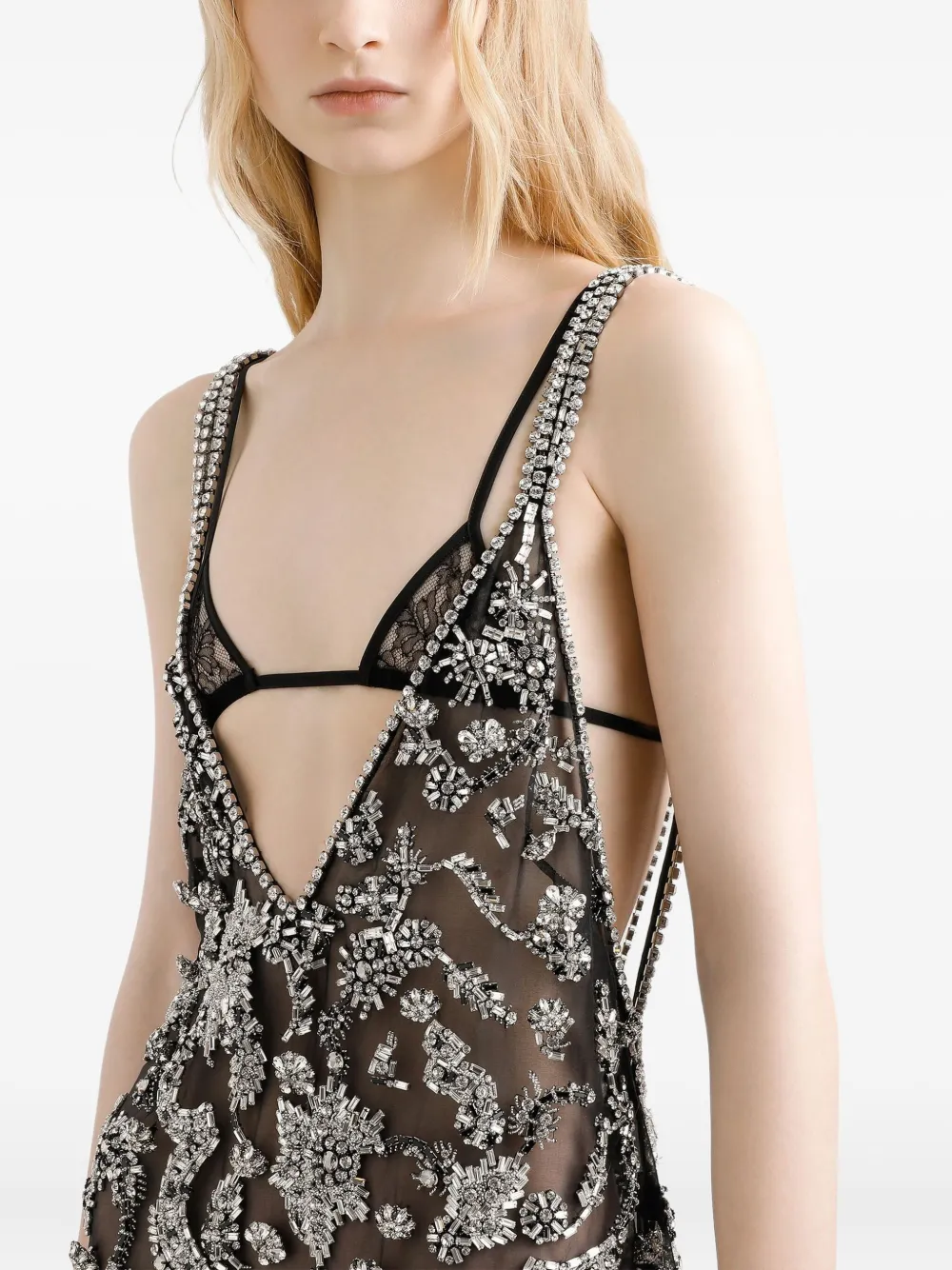 Dolce & Gabbana Verfraaide doorzichtige mini-jurk Zwart