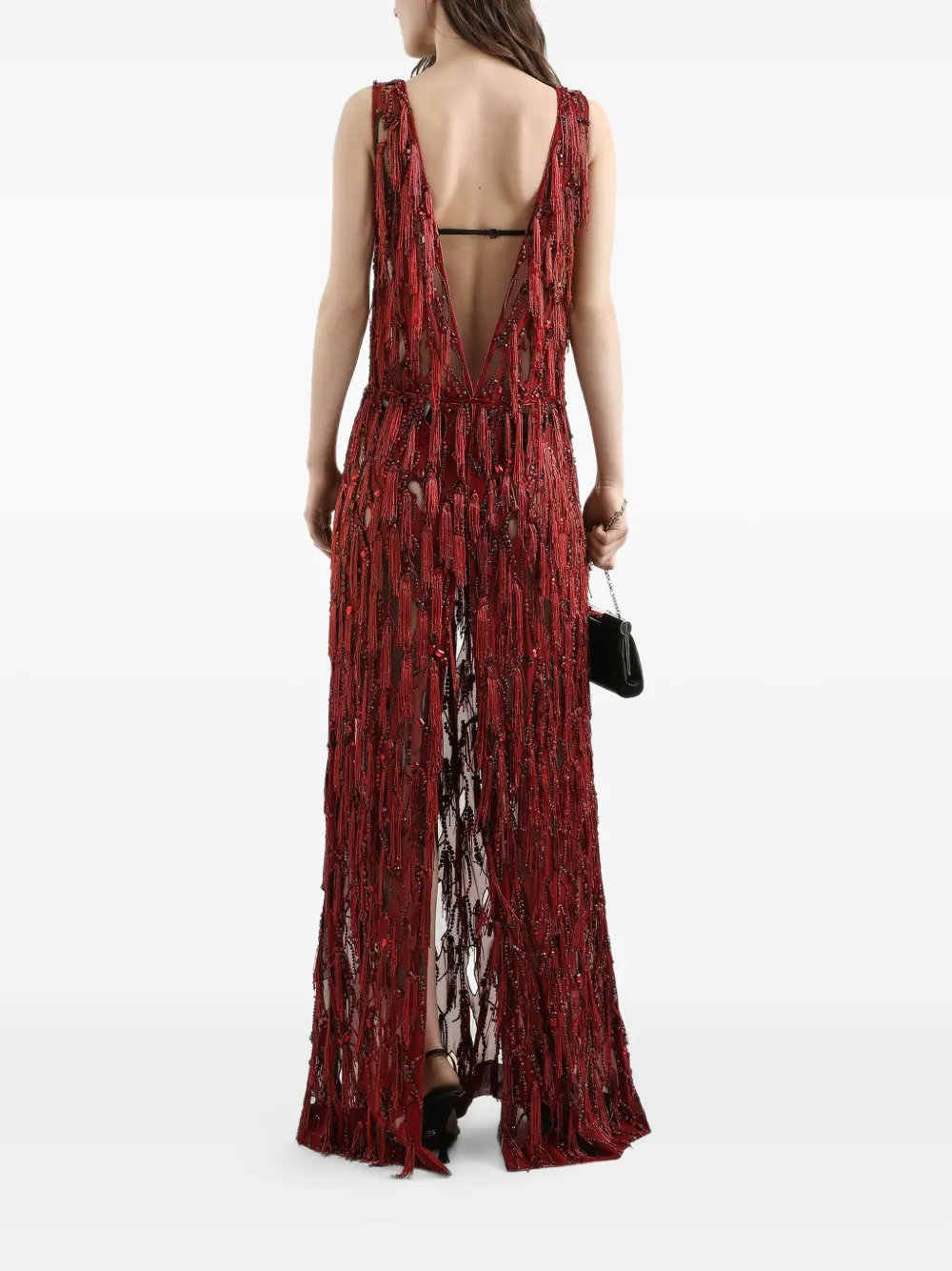 Dolce & Gabbana Maxi-jurk verfraaid met franje - Rood