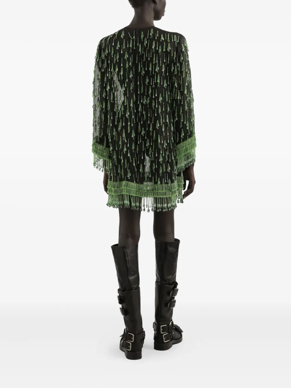 DOLCE & GABBANA BEADED-FRINGE ORGANZA MINI DRESS