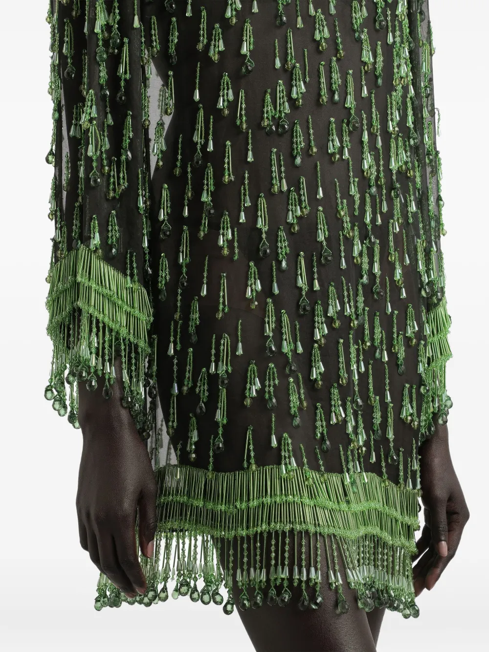 DOLCE & GABBANA BEADED-FRINGE ORGANZA MINI DRESS