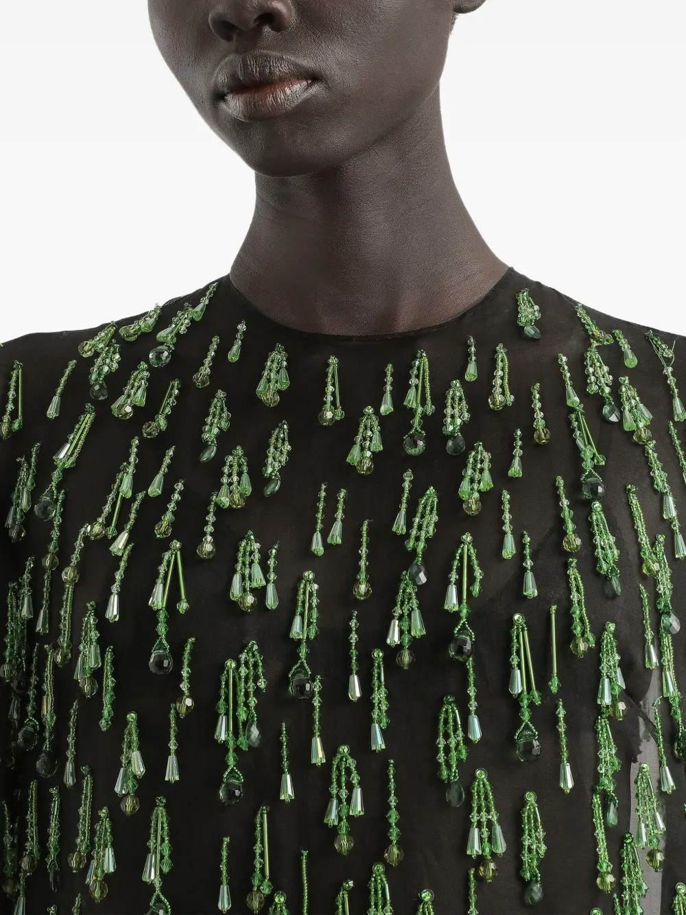 DOLCE & GABBANA BEADED-FRINGE ORGANZA MINI DRESS