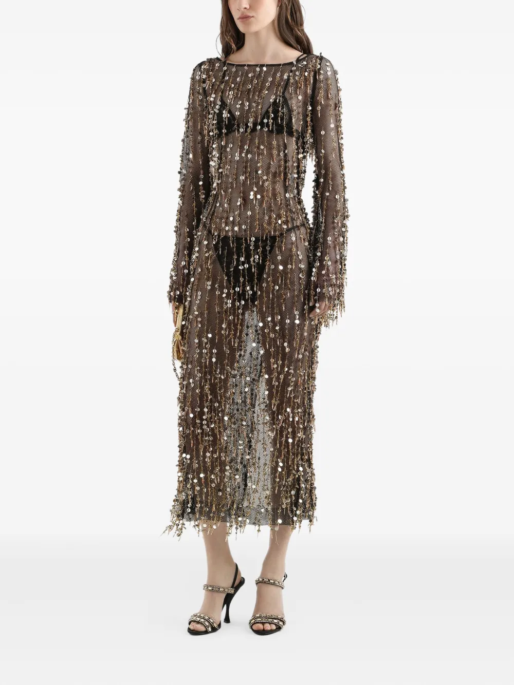 Dolce & Gabbana Mesh midi-jurk met open achterkant en pailletten - Zwart