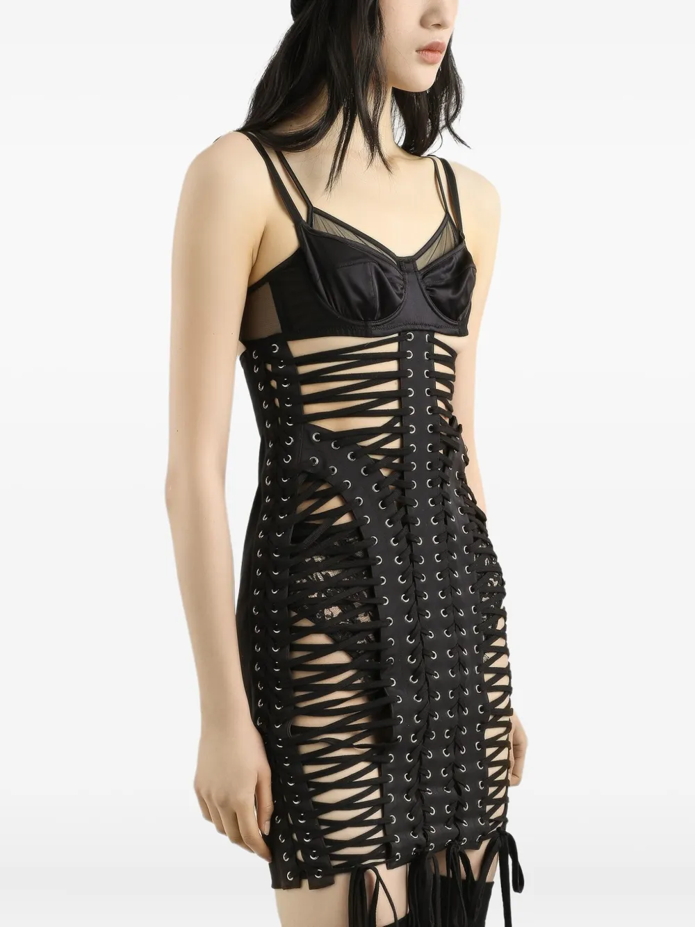 Dolce & Gabbana Lace-up Satin Mini Dress In Black