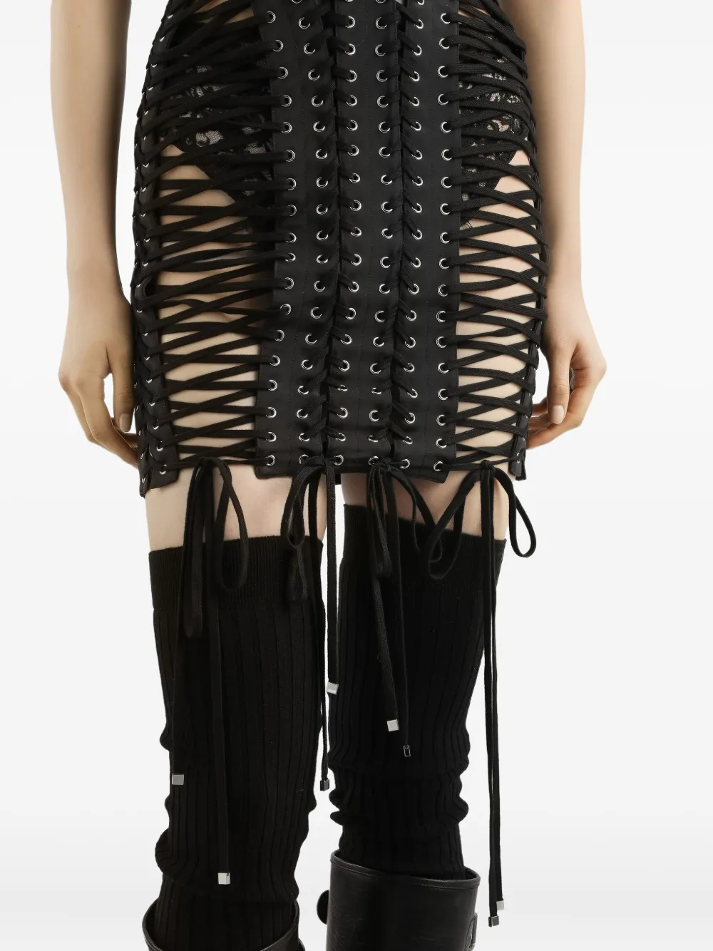 Dolce & Gabbana Lace-up Satin Mini Dress In Black