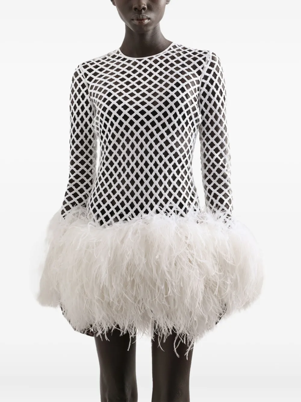 Dolce & Gabbana Mesh mini-jurk met veren Wit