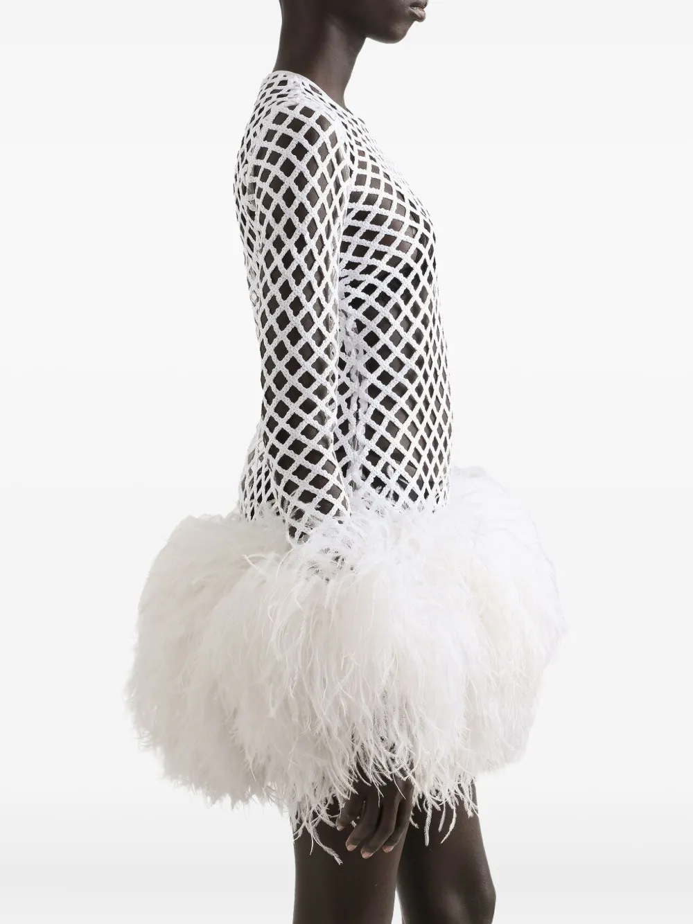 Dolce & Gabbana Mesh mini-jurk met veren Wit