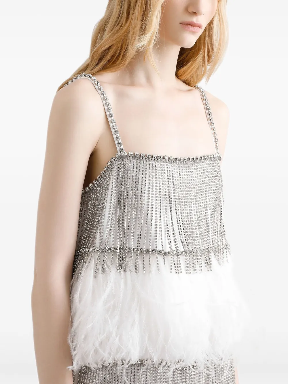 DOLCE & GABBANA CRYSTAL-FRINGE FEATHER MINI DRESS