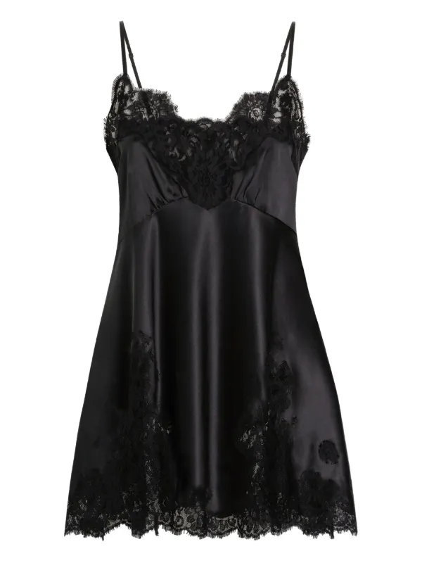Dolce Gabbana lace-trimmed Satin Slip Dress Black