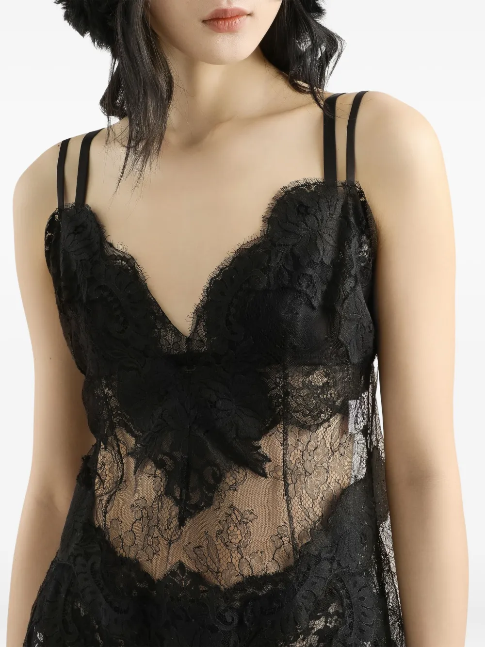Dolce & Gabbana Lace-trimmed Slip Dress In Black