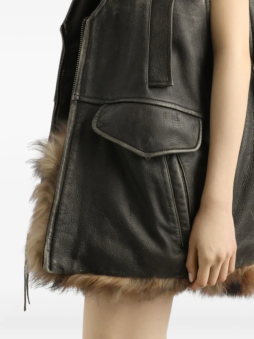 Dolce & Gabbana Leren spencer met V-hals Bruin