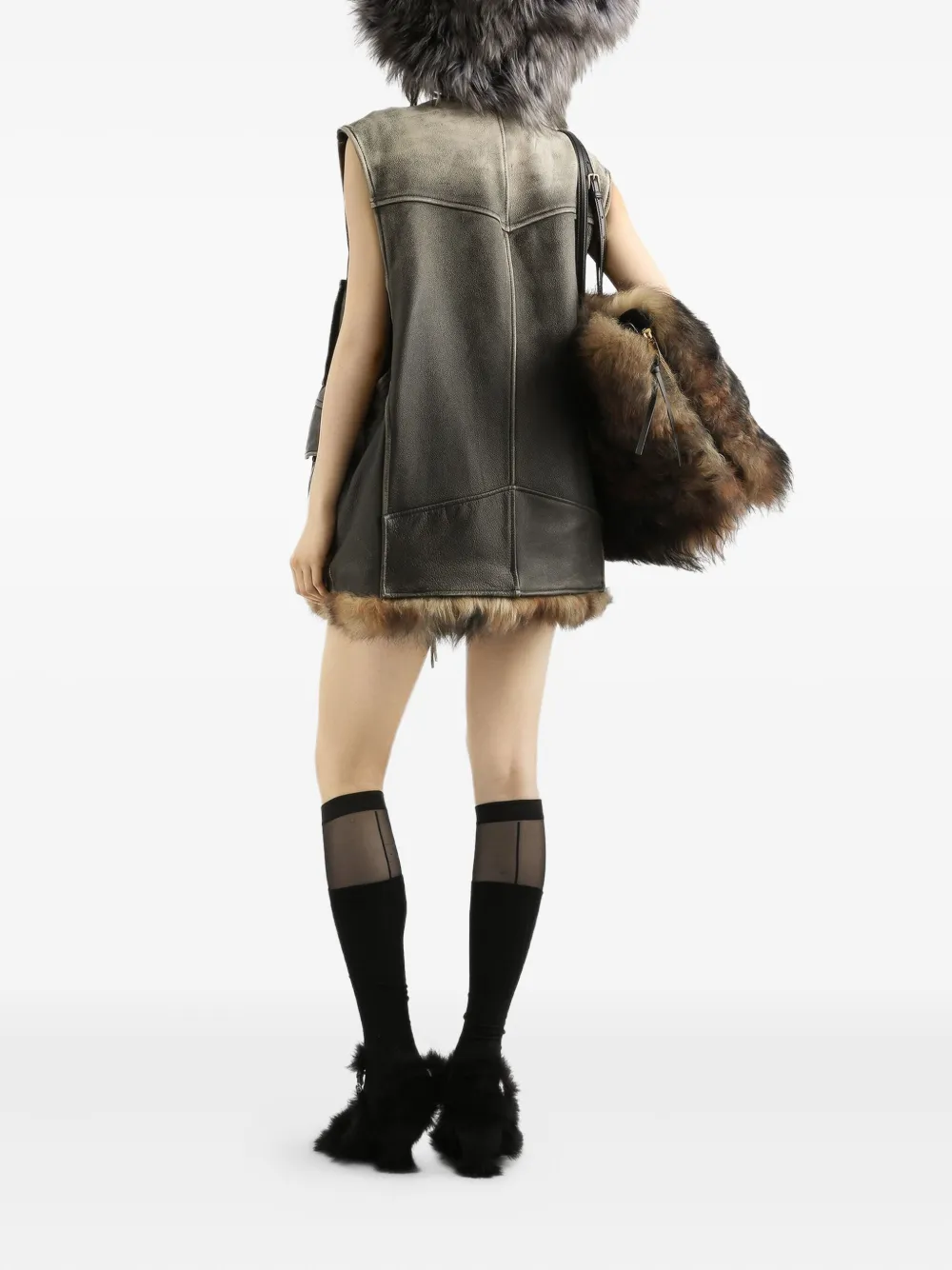 Dolce & Gabbana Leren spencer met V-hals Bruin