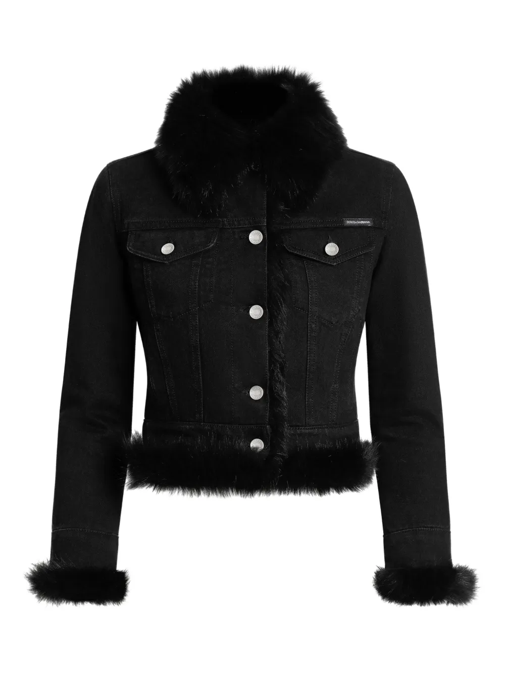 Dolce & Gabbana Faux Fur-trimmed Denim Jacket In Black