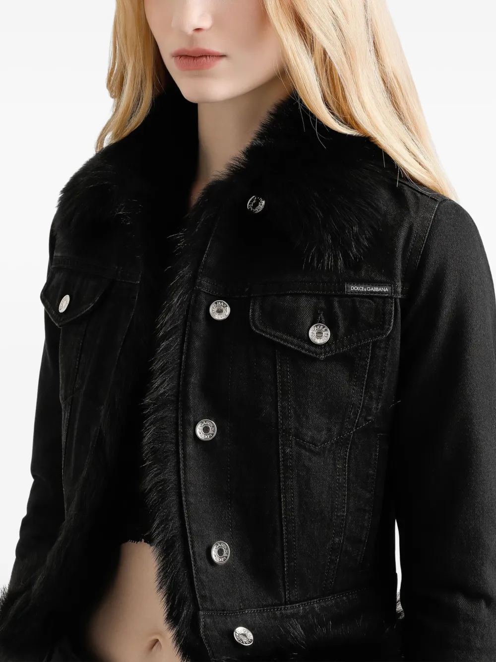 Dolce & Gabbana Faux Fur-trimmed Denim Jacket In Black