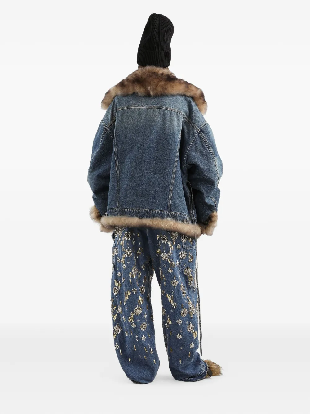 Dolce & Gabbana Faux-fur Detail Denim Coat In Blue