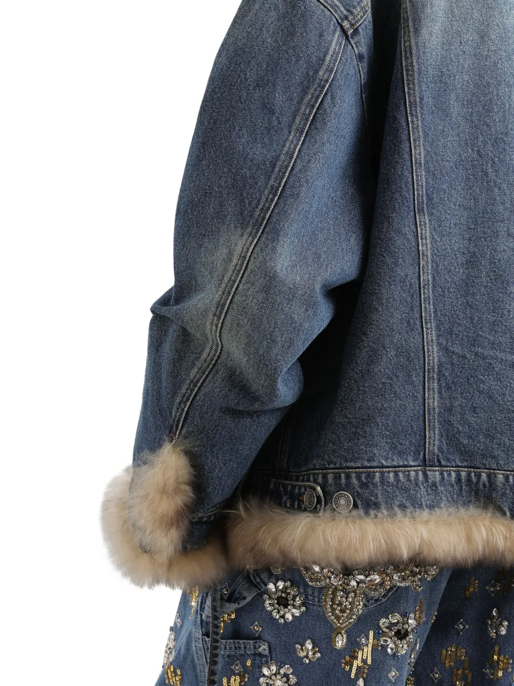 Dolce & Gabbana Faux-fur Detail Denim Coat In Blue