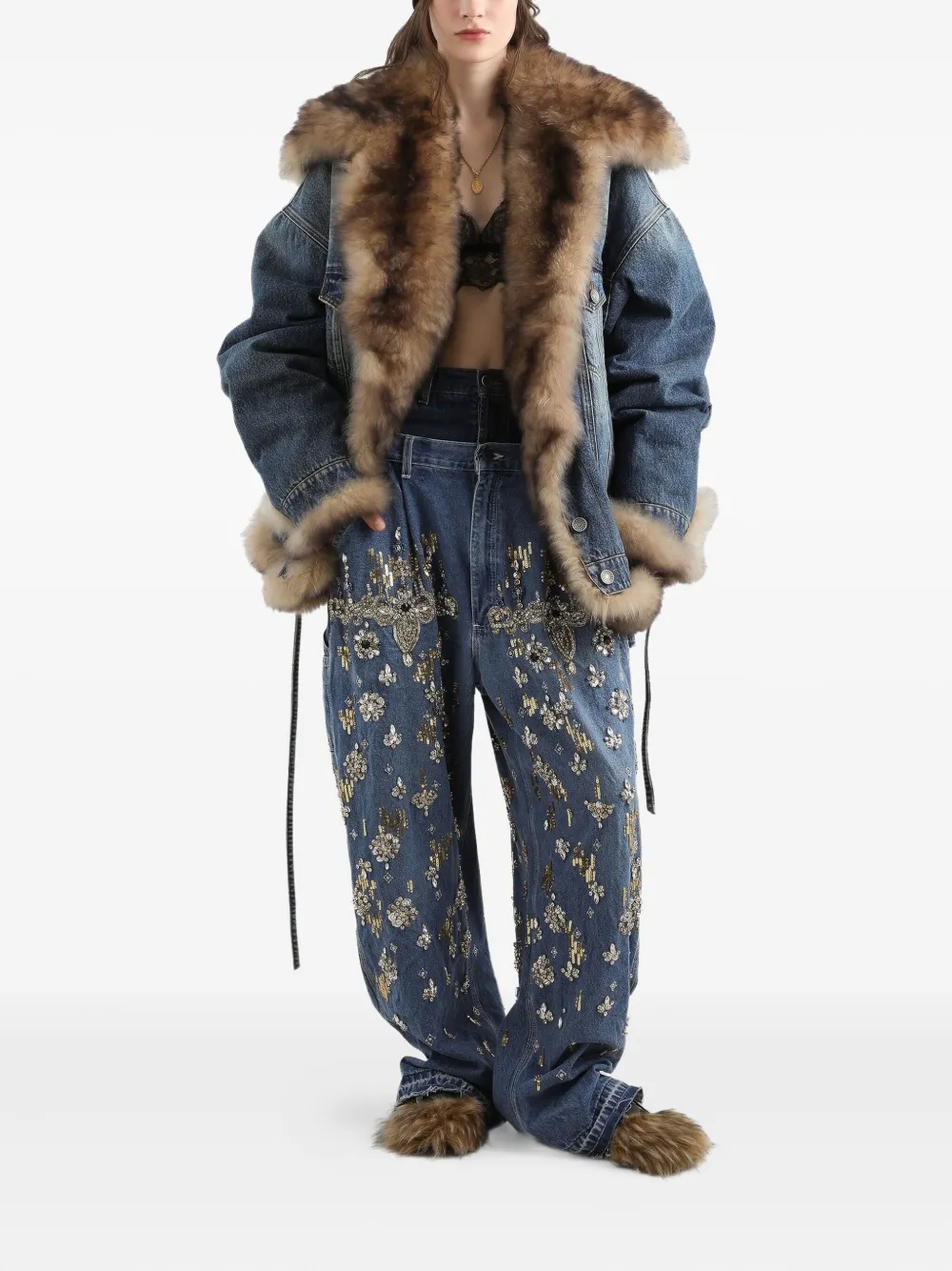 Dolce & Gabbana faux-fur detail denim coat | Oversized Coats | Image 2