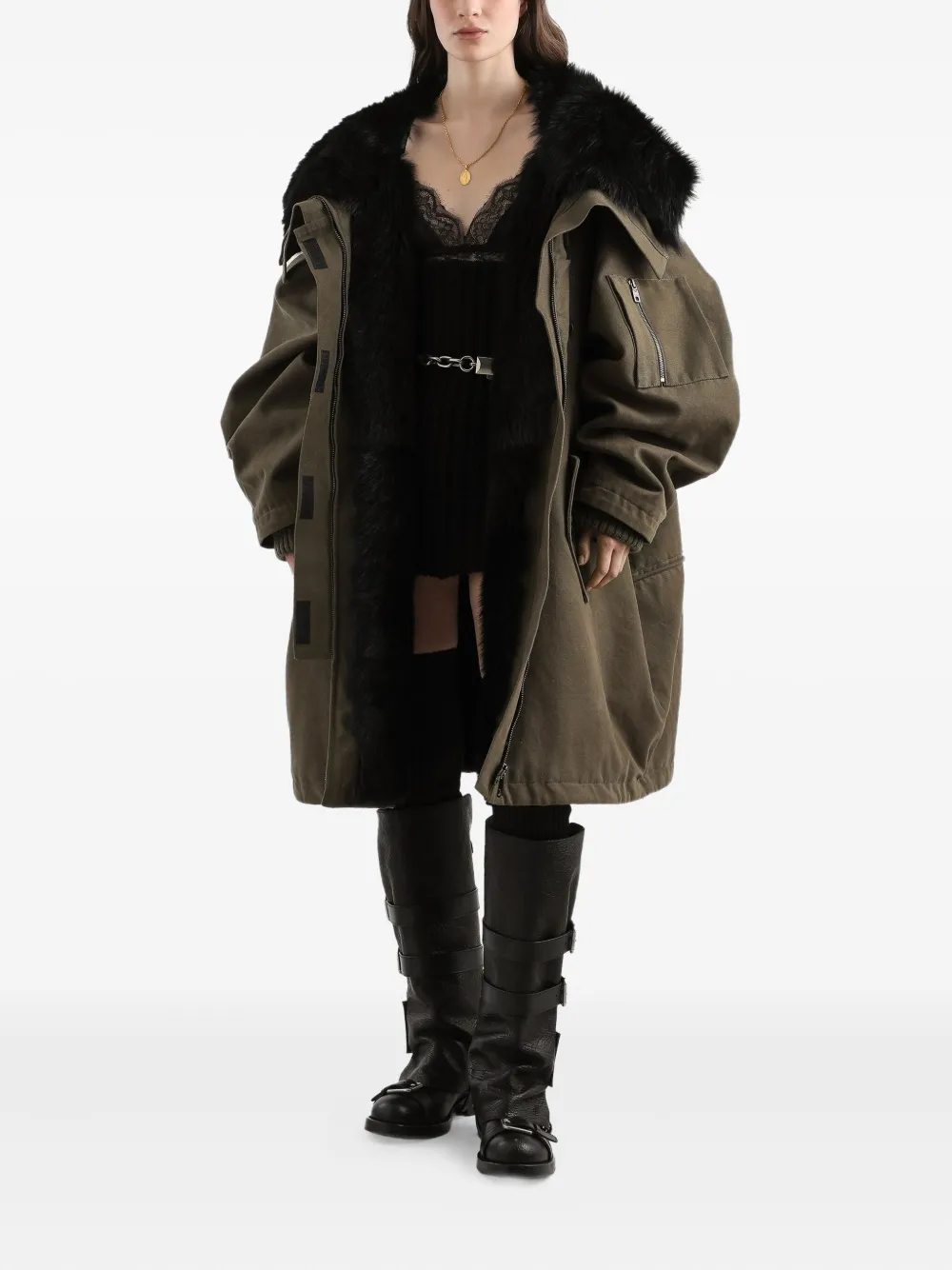 Dolce & Gabbana Fur-trimmed Hooded Coat In Brown