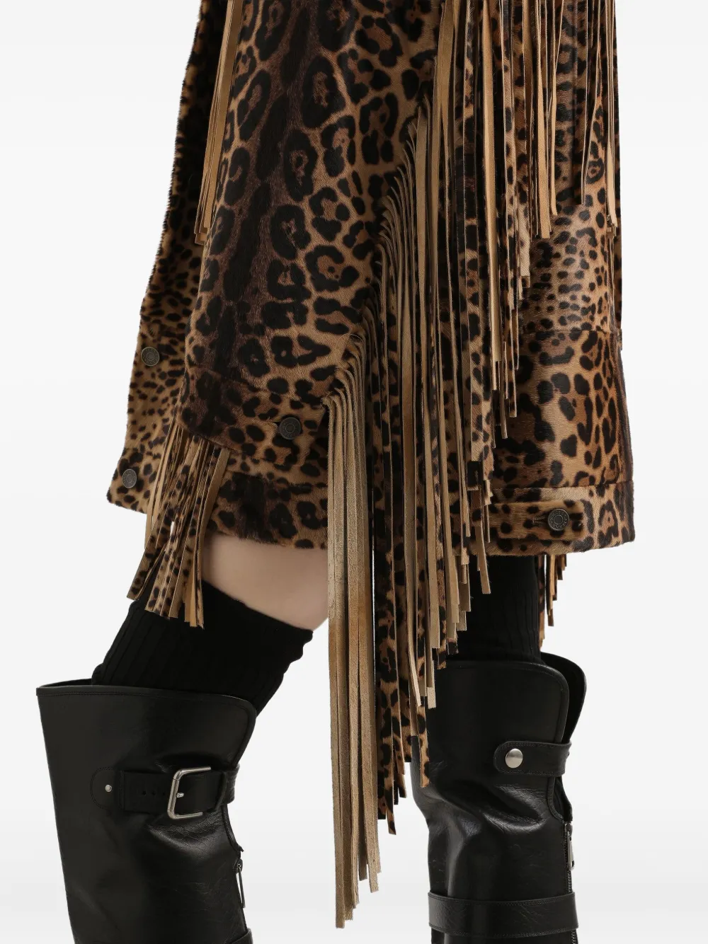 Dolce & Gabbana Leopard-print Fringe Coat In Multi
