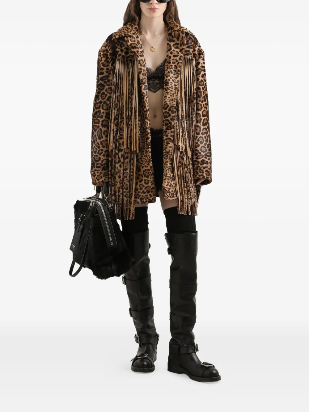 Dolce & Gabbana Jas met luipaardprint en franje - Bruin