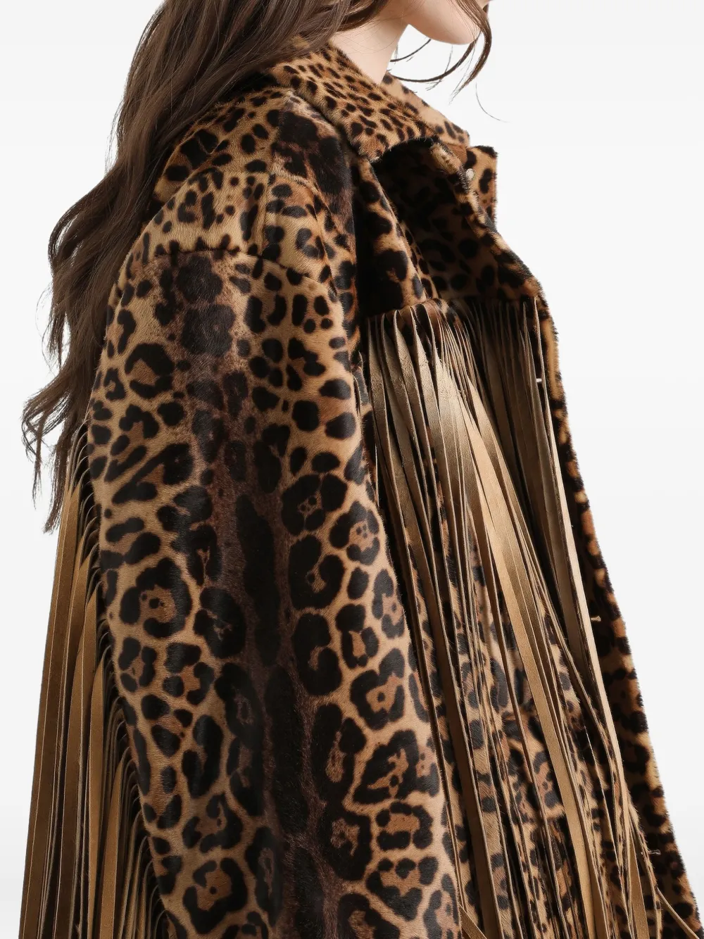 Dolce & Gabbana Leopard-print Fringe Coat In Multi
