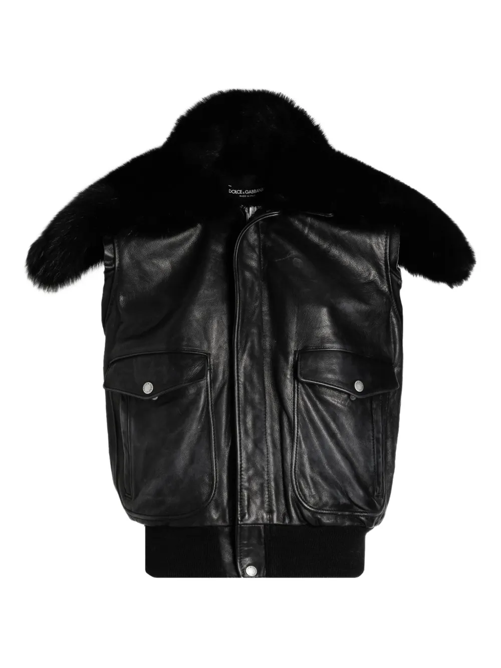 Dolce & Gabbana Fur-collar Leather Gilet In Black