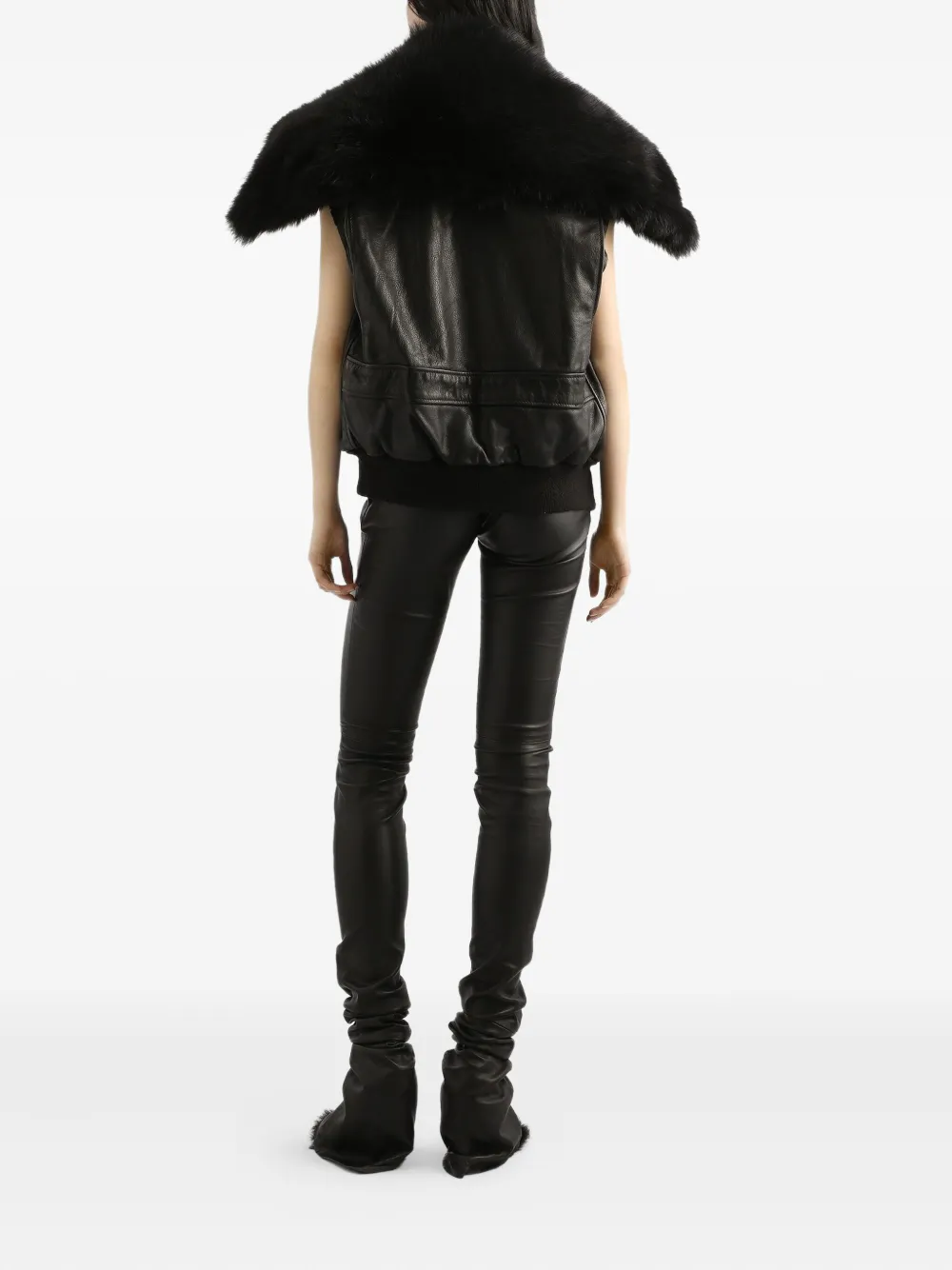 Dolce & Gabbana Fur-collar Leather Gilet In Black