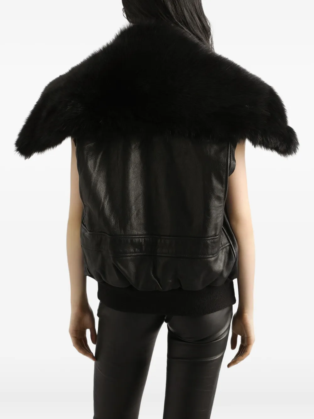Dolce & Gabbana Fur-collar Leather Gilet In Black
