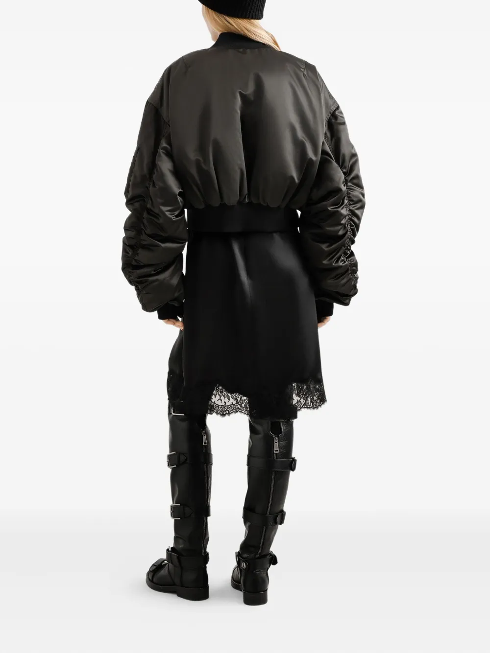 Dolce & Gabbana Cropped Bomber Jacket In Black