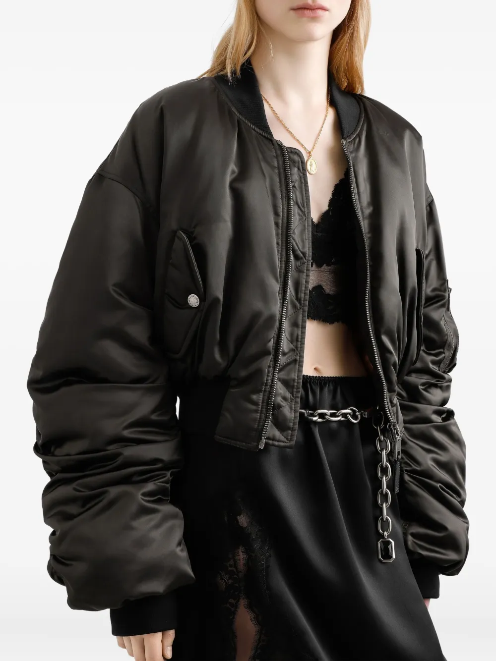 Dolce & Gabbana Cropped Bomber Jacket In Black