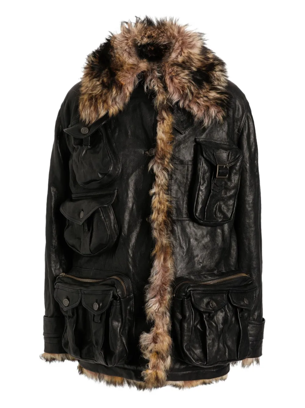 Dolce & Gabbana Cappotto con tasche e finiture in pelliccia - Nero