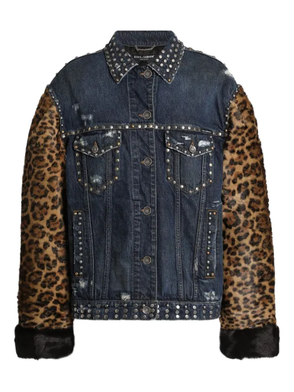 Dolce & Gabbana レオパード スタッズ デニムジャケット | ブルー
