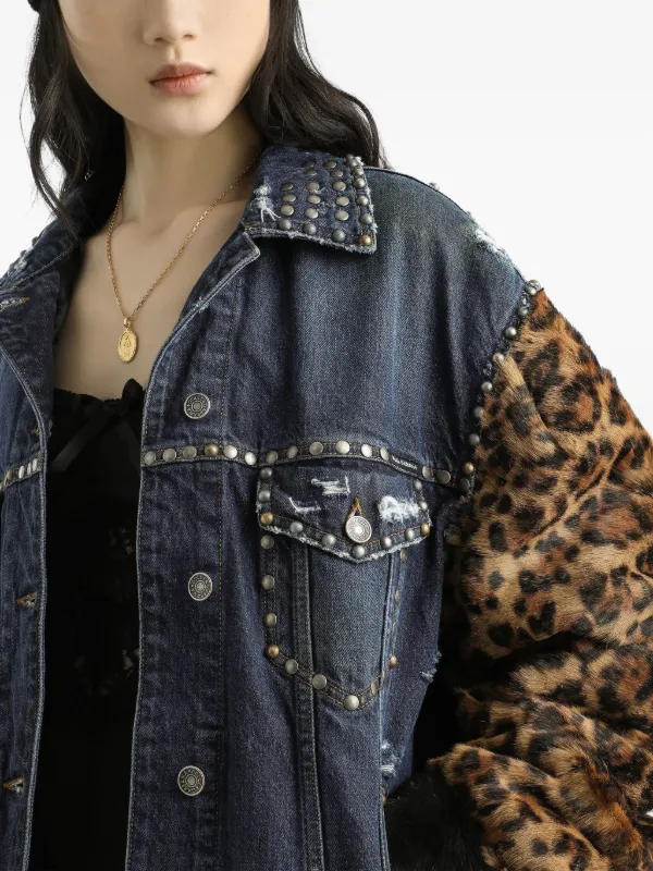 Dolce & Gabbana レオパード スタッズ デニムジャケット | ブルー