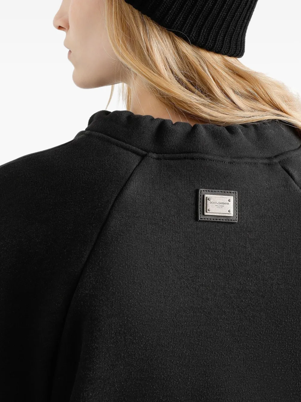 Dolce & Gabbana Ruffled-sleeve Drawstring Sweatshirt In Black