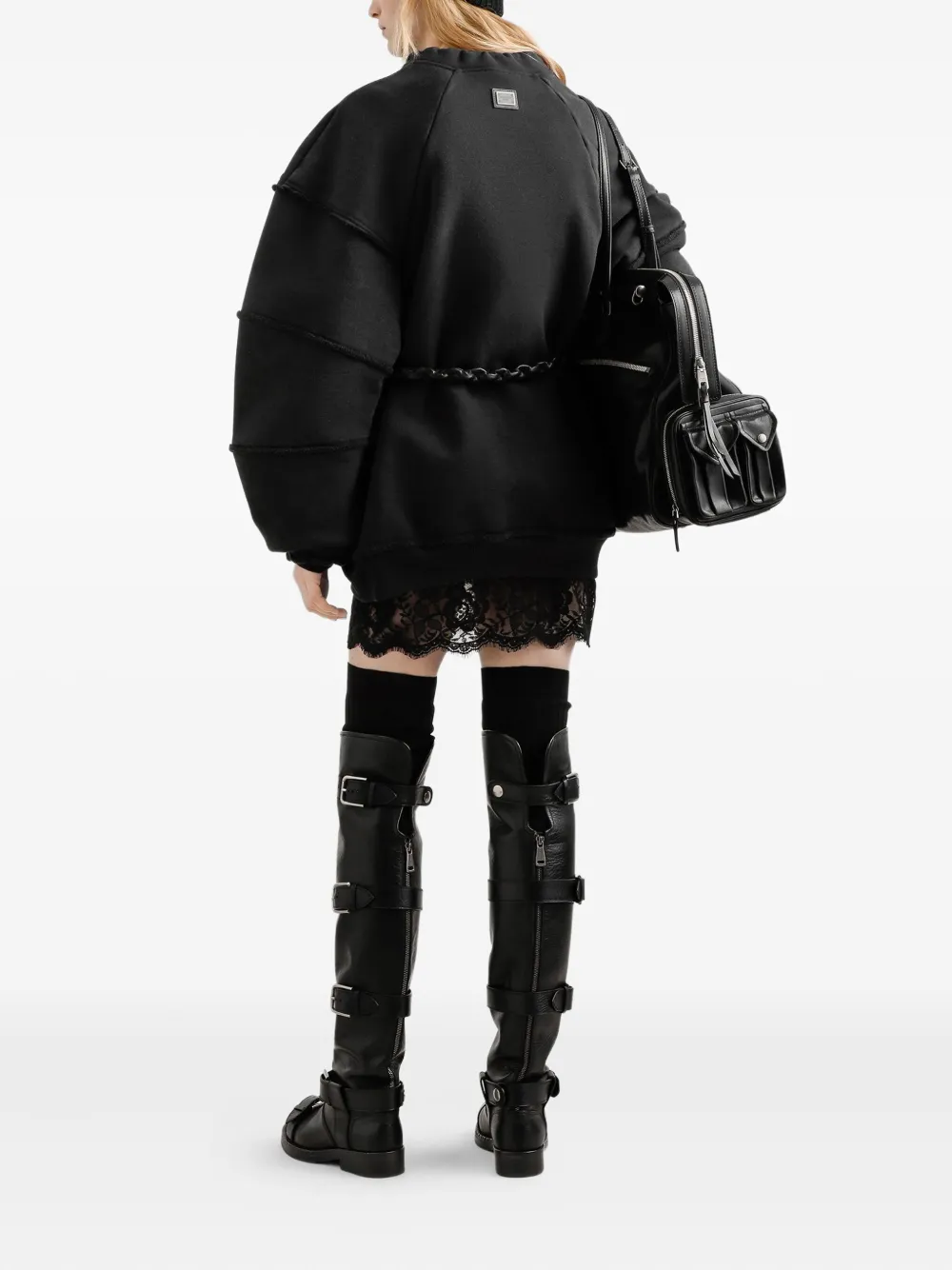 Dolce & Gabbana Ruffled-sleeve Drawstring Sweatshirt In Black
