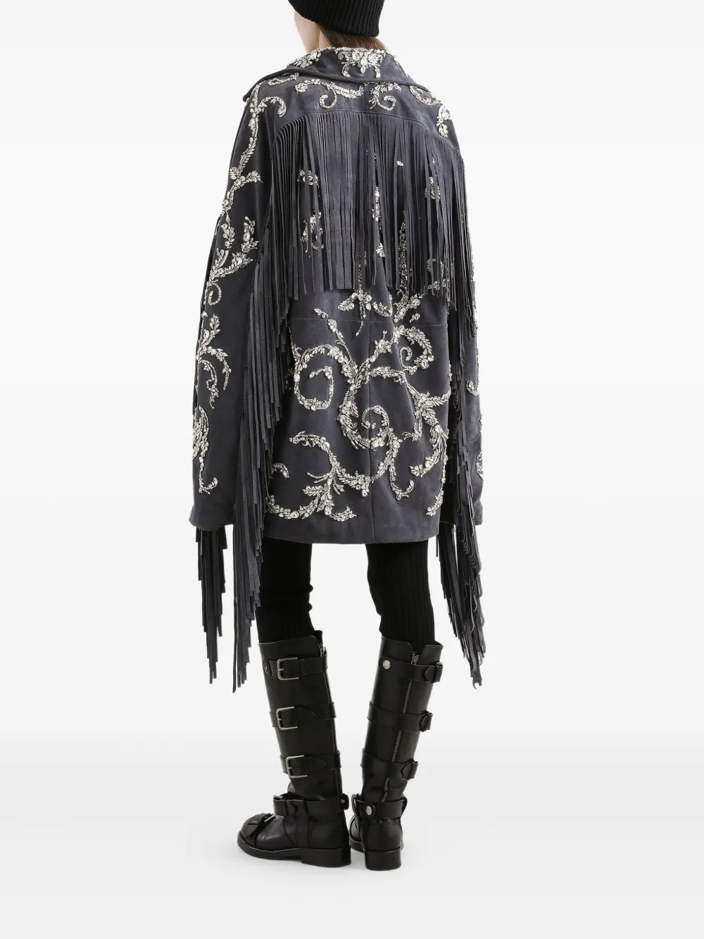  Dolce & Gabbana Embellished Fringe Coat - Grey 