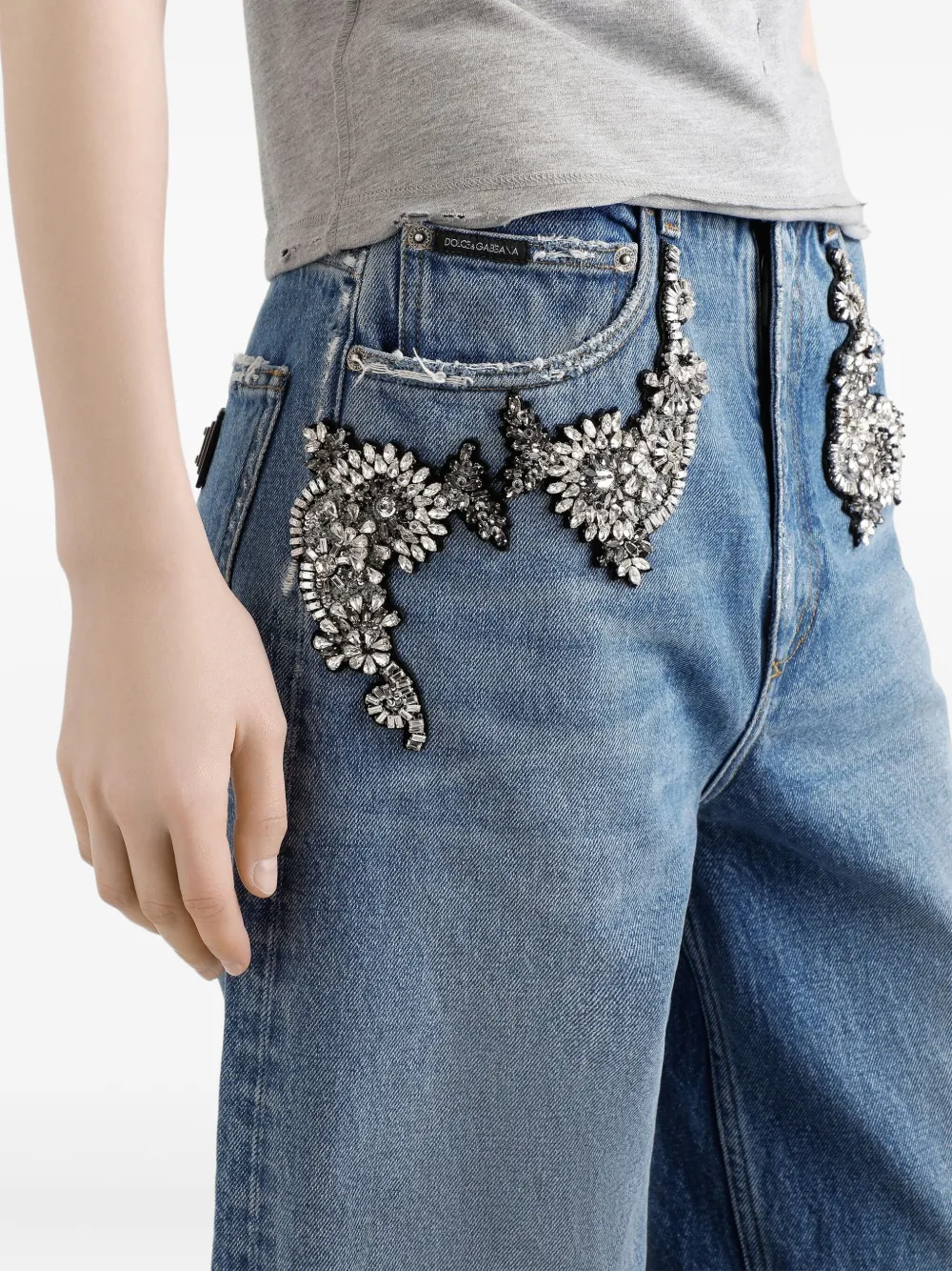 Dolce & Gabbana Crystal-embellished Jeans In Blue