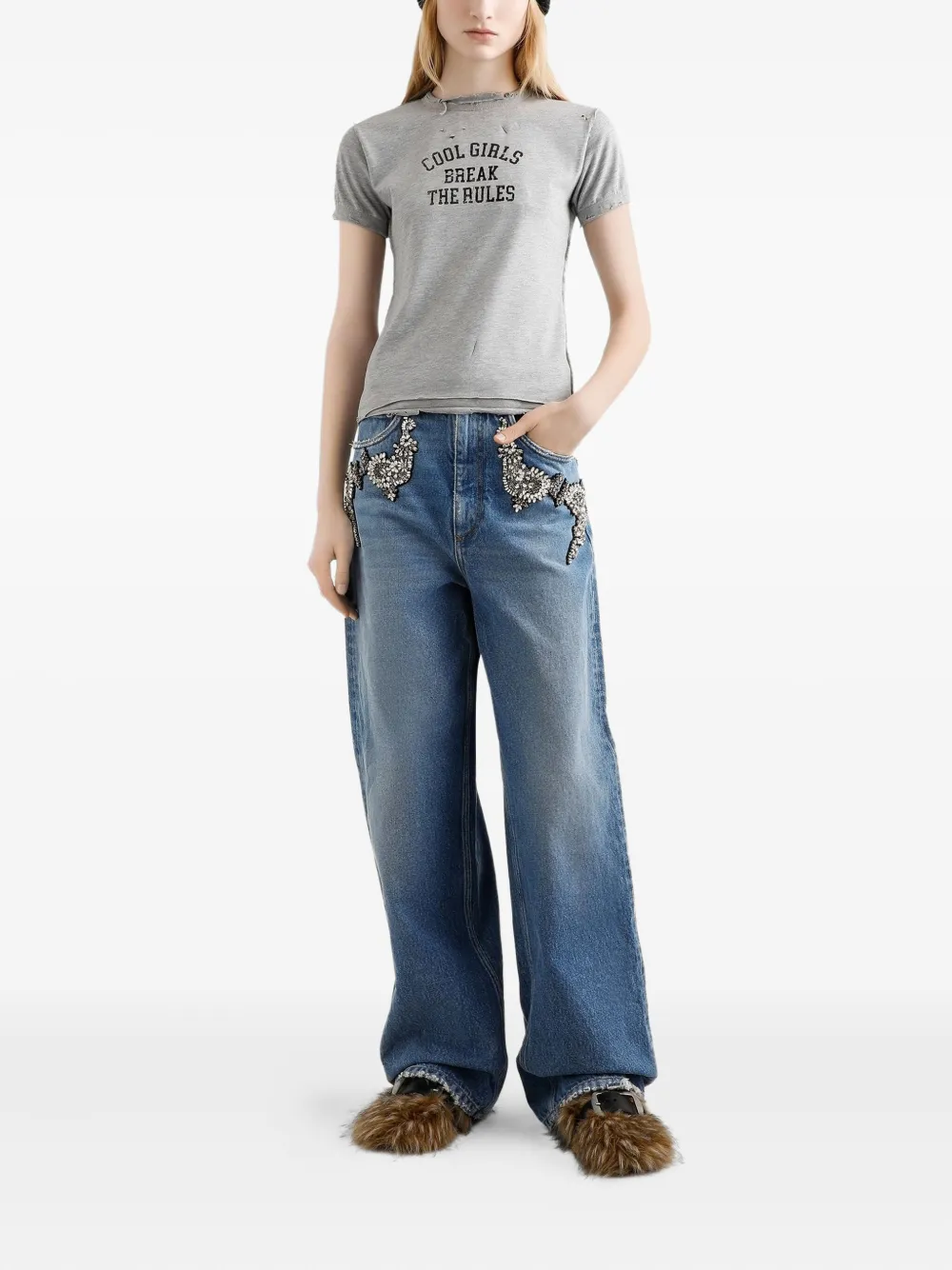 Dolce & Gabbana Crystal-embellished Jeans In Blue