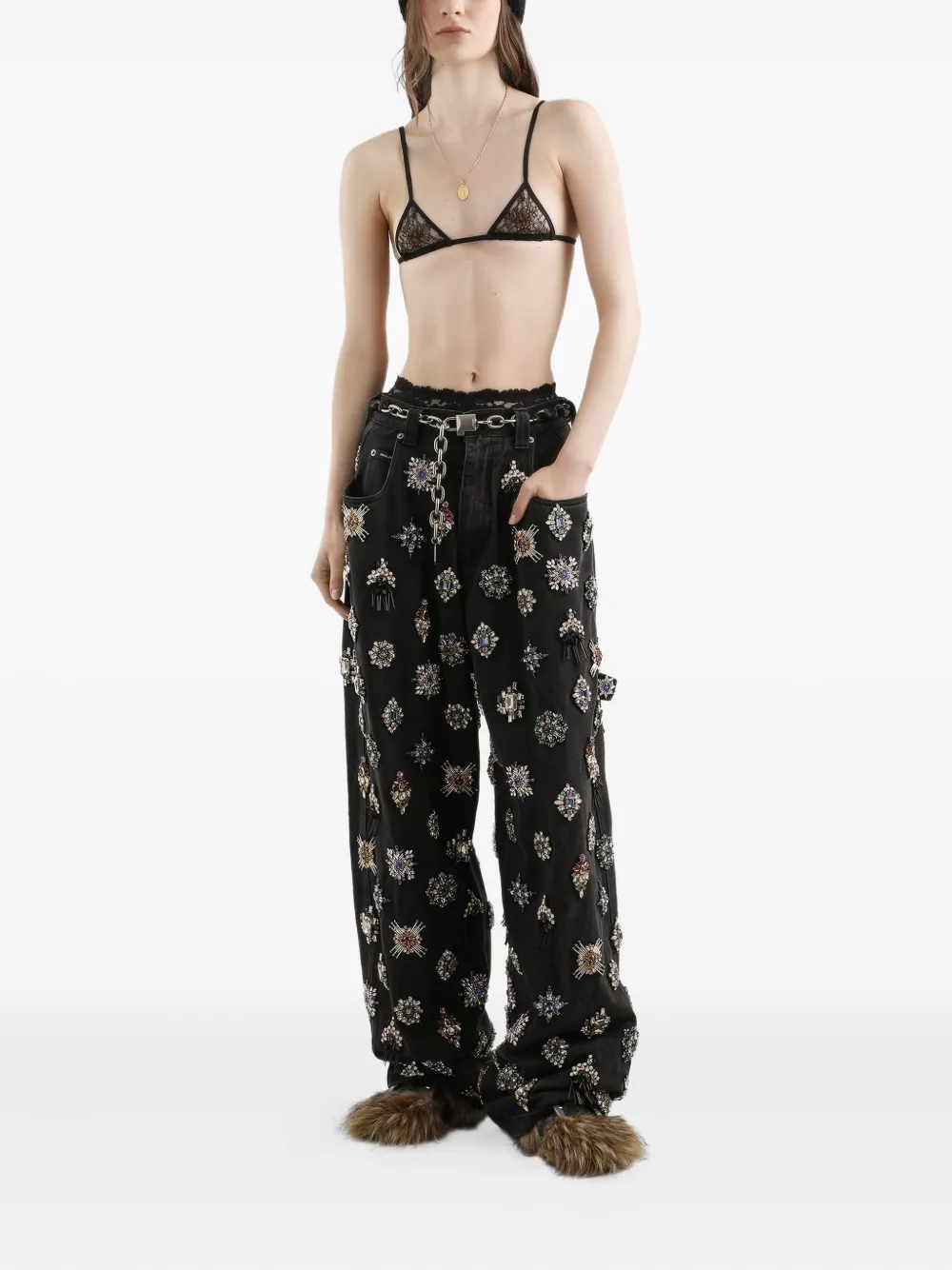 Dolce & Gabbana rhinestones-embellished l jeans | Wide-Leg Jeans | Image 2