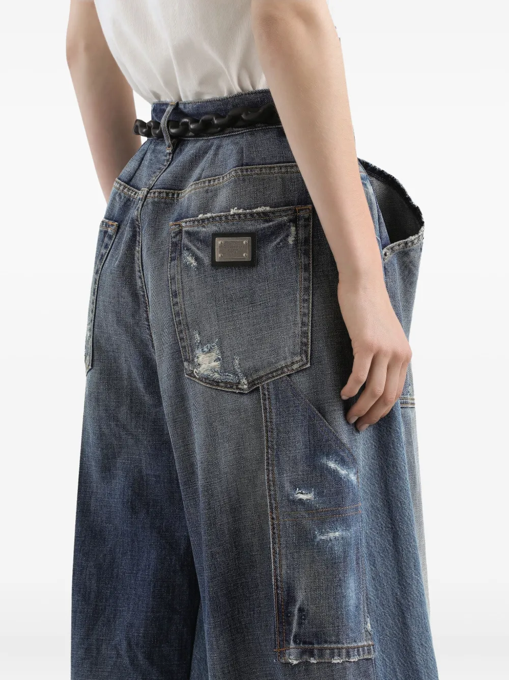 Dolce & Gabbana Distressed Cropped Jeans In Blue