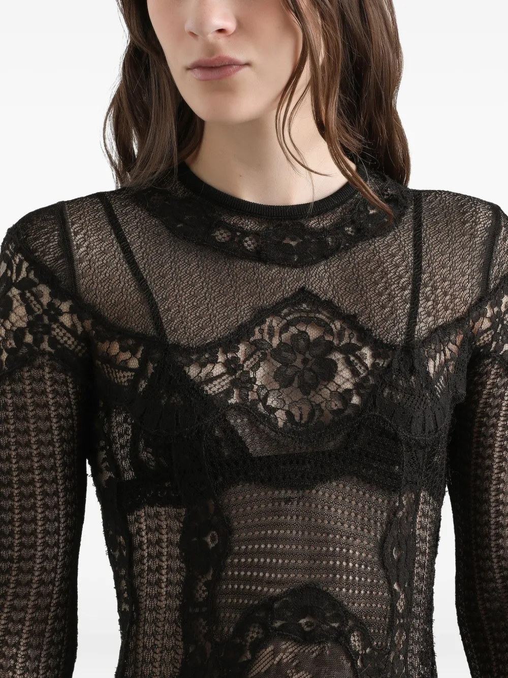 Dolce & Gabbana Lace-panel Long-sleeve Mini Dress In Black