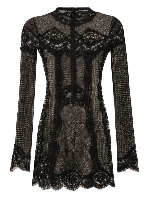 Dolce & Gabbana vestido corto manga larga con paneles de encaje
