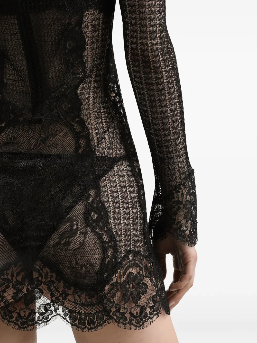 Dolce & Gabbana Lace-panel Long-sleeve Mini Dress In Black