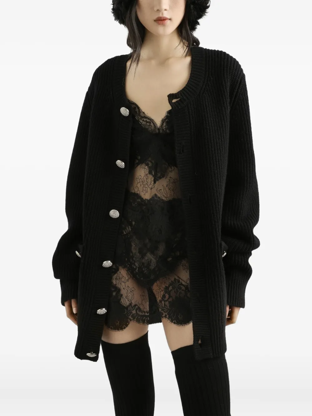 Dolce & Gabbana Jewel-button Ribbed Cardigan In Black