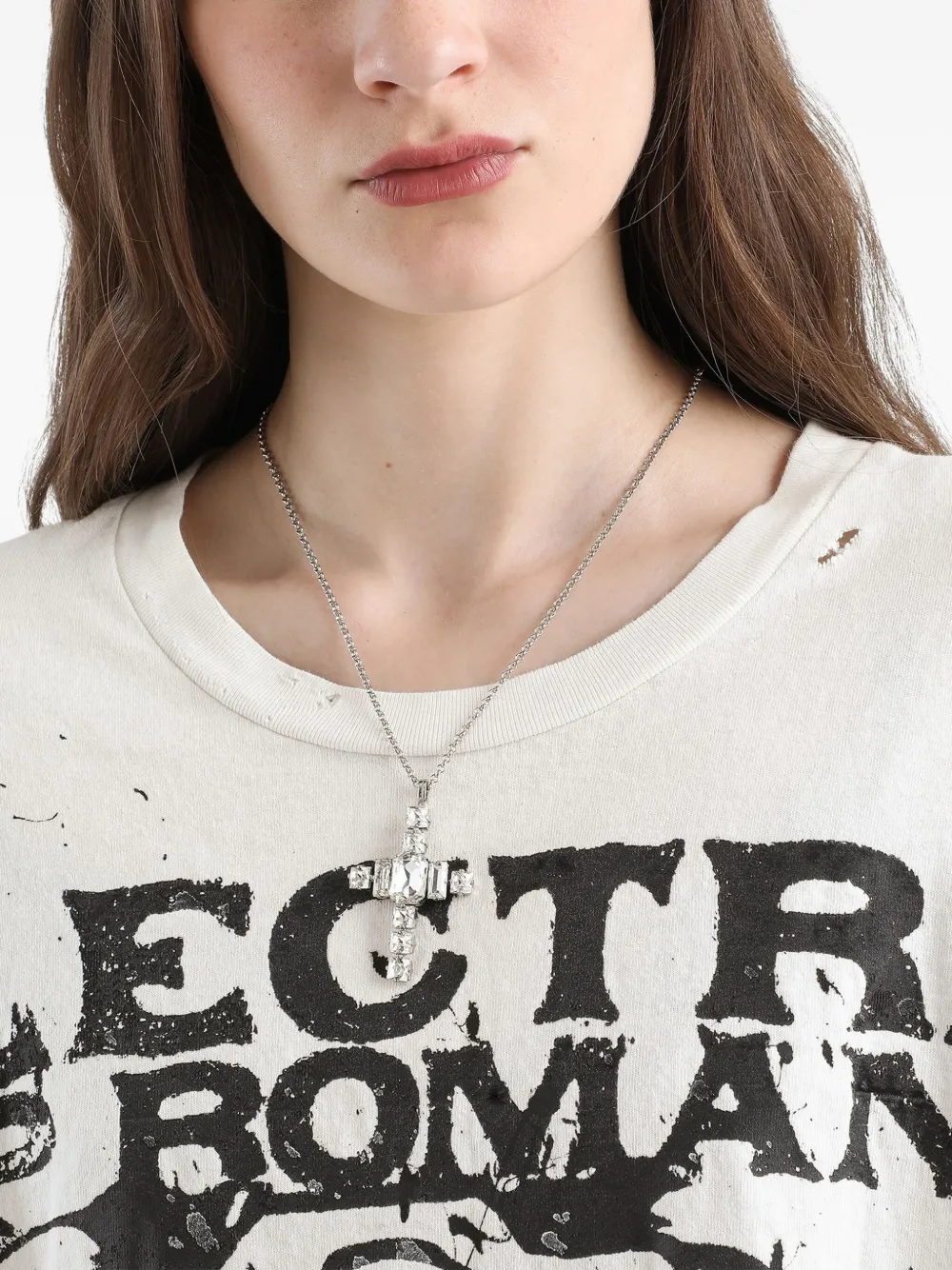 Dolce & Gabbana Cross Necklace With Rhinestones Accessories In Metallic