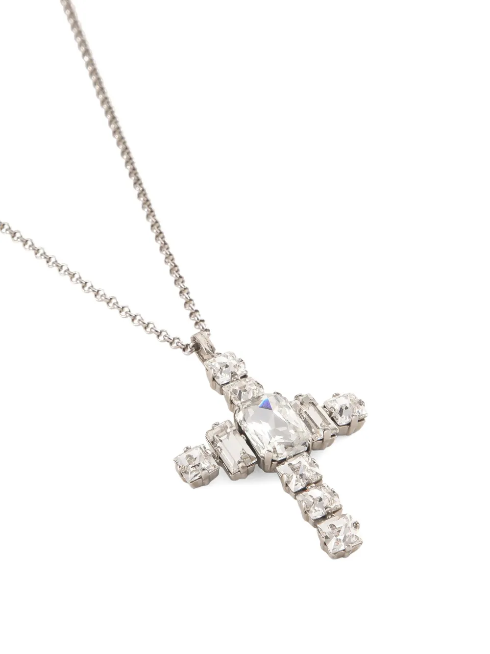 Dolce & Gabbana Cross Necklace With Rhinestones Accessories In Metallic