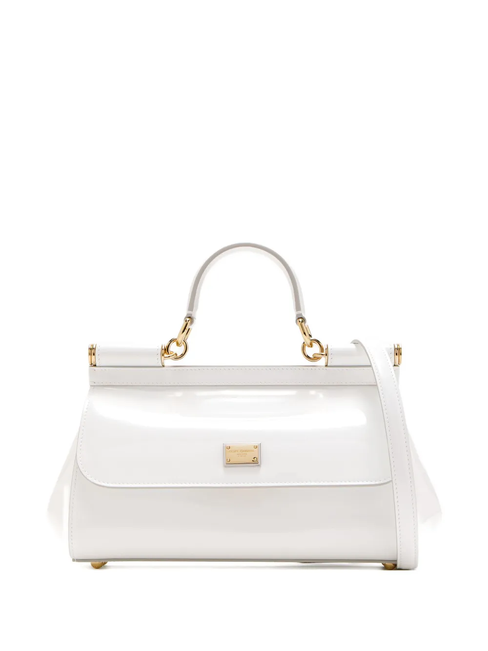 Dolce & Gabbana Elongated Sicily patent-leather top-handle tote bag - Bianco