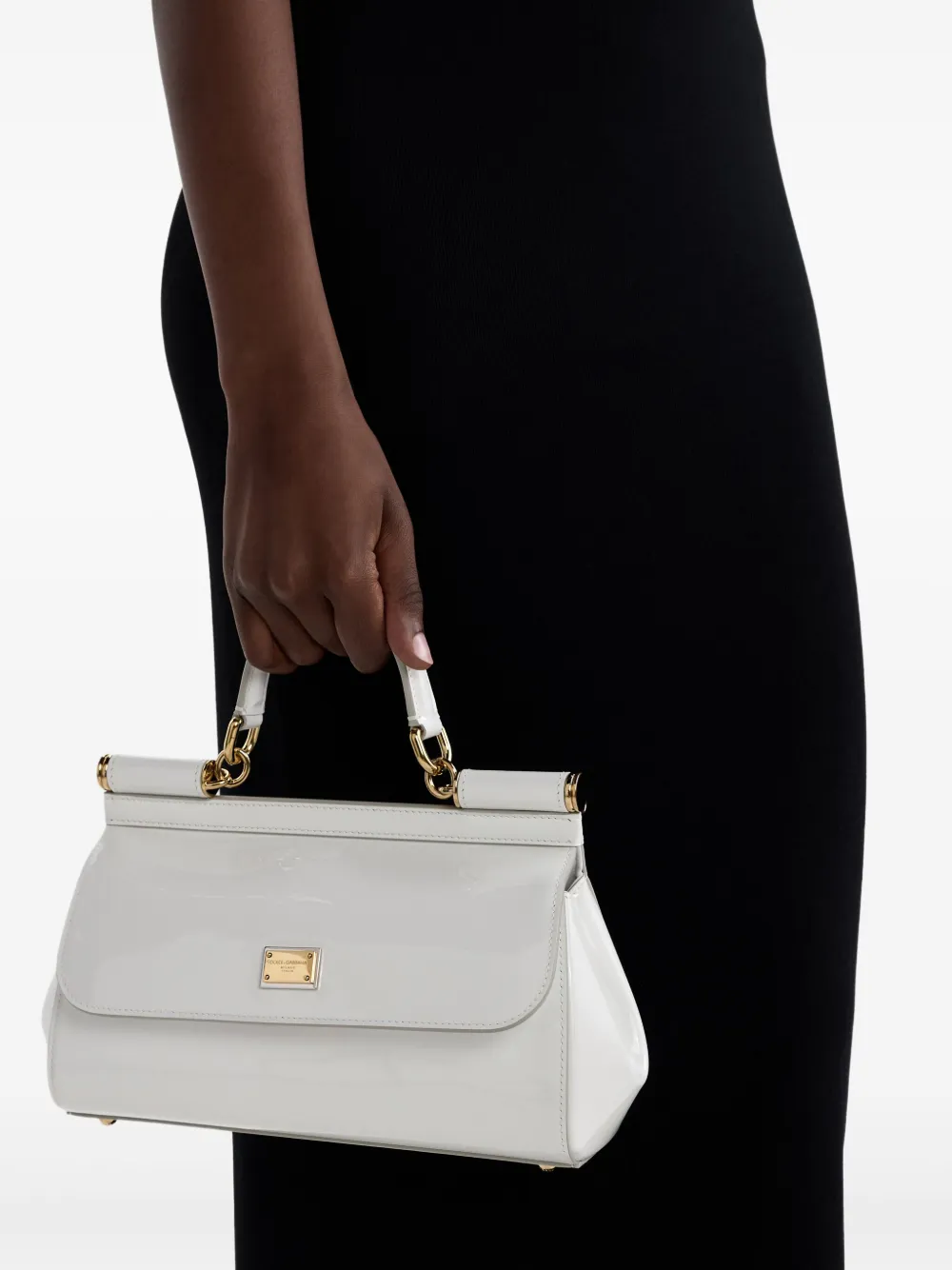 Dolce & Gabbana Elongated Sicily lakleren shopper met handvat - Wit
