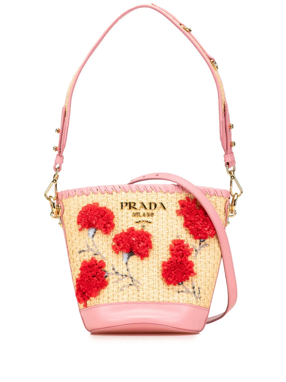 Prada Pre-Owned 2010-2024 Woven Raffia Flower Applique bucket bag - Prada Pre-Owned 2010-2024 Woven Raffia Flower Applique bucket bag -