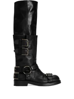 Miu Miu マルチバックル レザーブーツ | ブラック | FARFETCH JP