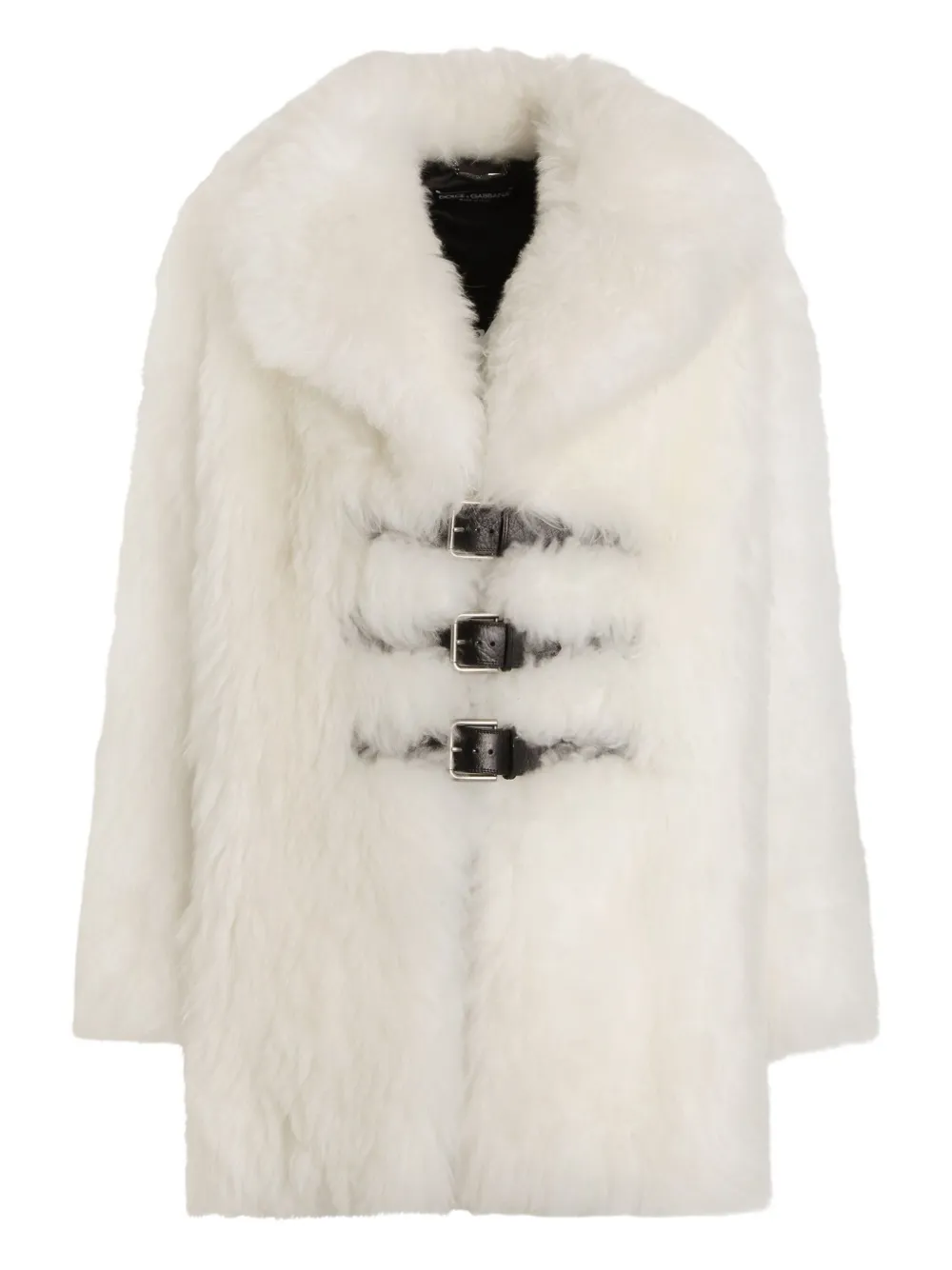 Dolce & Gabbana buckle-detail shearling coat - Neutrals